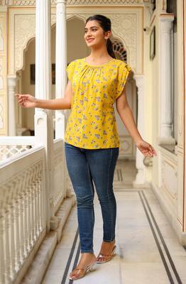 Women'S Floral Printed Regular Top (Yellow) 2