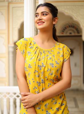 Women'S Floral Printed Regular Top (Yellow) 5