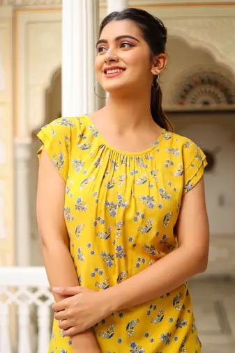 Women'S Floral Printed Regular Top (Yellow)