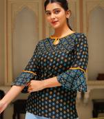 Women'S  Floral Printed  Top (Black)