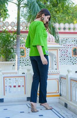 Women'S Cotton Slub Patch Work Top (Green) 3