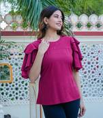 Women'S Polyester Stripe Regular Top (Maroon)