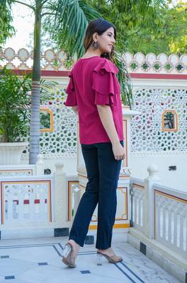 Women'S Polyester Stripe Regular Top (Maroon) 3