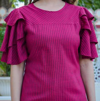 Women'S Polyester Stripe Regular Top (Maroon) 5
