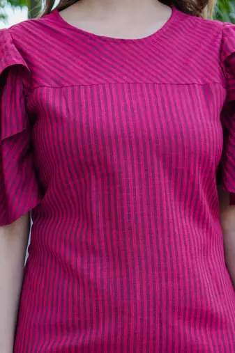 Women'S Polyester Stripe Regular Top (Maroon)