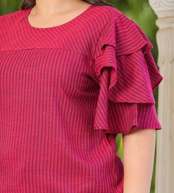 Women'S Plus Size Polyester Stripe Regular Top (Maroon) 5