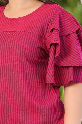 Women'S Plus Size Polyester Stripe Regular Top (Maroon)