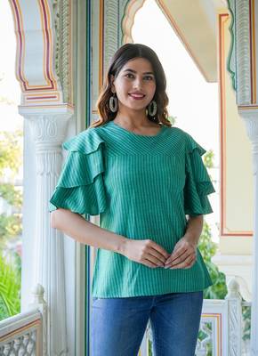 Women'S Polyester Stripe Regular Top (Green) 1