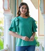 Women'S Polyester Stripe Regular Top (Green)