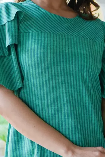 Women'S Polyester Stripe Regular Top (Green)