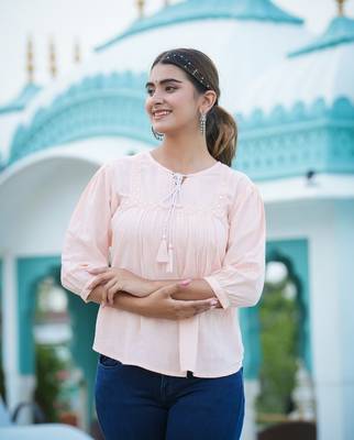 Women'S Rayon Embroidered Top (Peach) 1