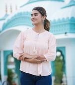 Women'S Rayon Embroidered Top (Peach)