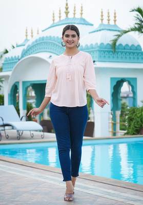 Women'S Rayon Embroidered Top (Peach) 3