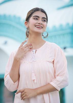 Women'S Rayon Embroidered Top (Peach) 4