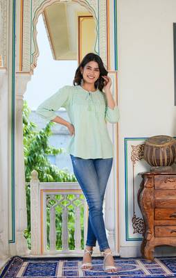 Women'S Rayon Embroidered Top (Green) 1