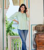 Women'S Rayon Embroidered Top (Green)