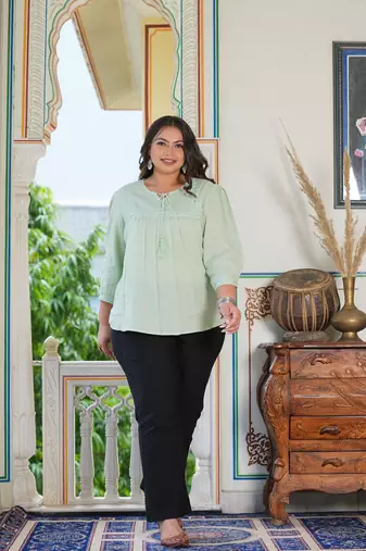 Women'S Plus Size Rayon Embroidered Top (Green)