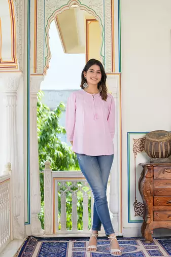 Women'S Rayon Embroidered Top (Lavender)