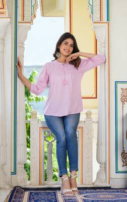 Women'S Rayon Embroidered Top (Lavender) 2