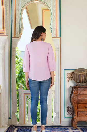 Women'S Rayon Embroidered Top (Lavender)
