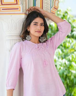 Women'S Rayon Embroidered Top (Lavender) 5