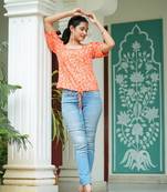 Women'S Floral Printed Regular Top (Orange)