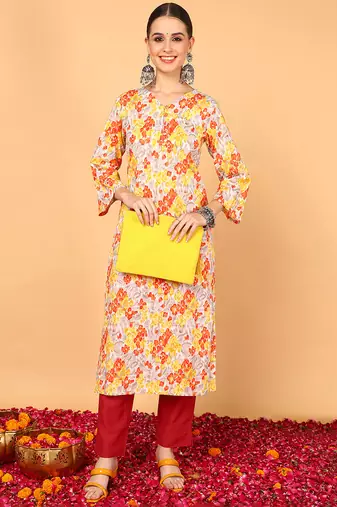 Women grey printed cotton ethnic kurti