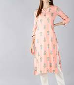 Women peach printed cotton ethnic kurti