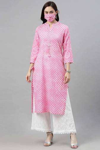 Women pink printed cotton ethnic kurti