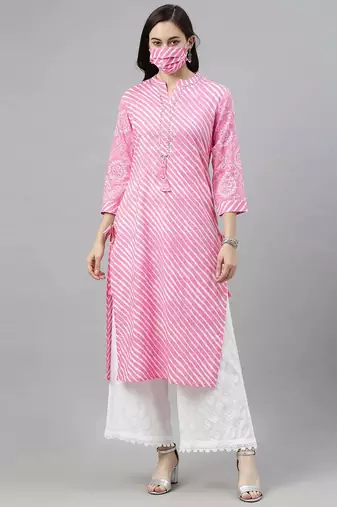 Women pink printed cotton ethnic kurti