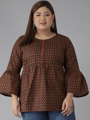 Women'S Cotton Geomatrical Printed Regular Kurti(Black) 1