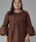 Women'S Cotton Geomatrical Printed Regular Kurti(Black)