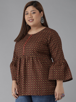 Women'S Cotton Geomatrical Printed Regular Kurti(Black) 3