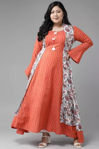  women's plus size rayon floral print anarkali kurta (multi)