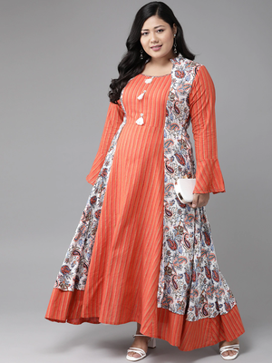  women's plus size rayon floral print anarkali kurta (multi) 4
