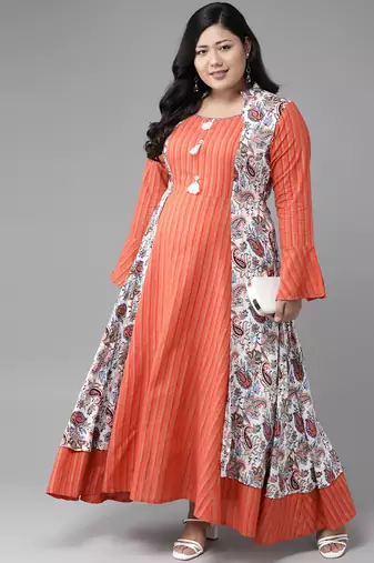  women's plus size rayon floral print anarkali kurta (multi)