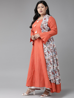  women's plus size rayon floral print anarkali kurta (multi) 5