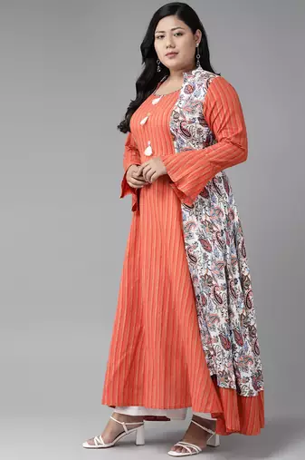  women's plus size rayon floral print anarkali kurta (multi)