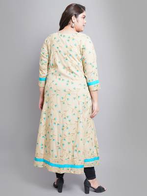 Women'S Plus Size Rayon Floral Printed Anarkali Kurti (Khaki) 2