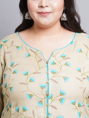 Women'S Plus Size Rayon Floral Printed Anarkali Kurti (Khaki) 5