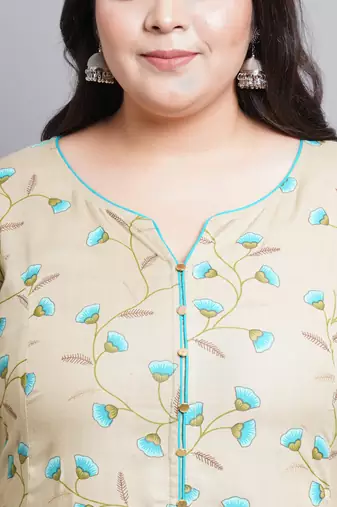 Women'S Plus Size Rayon Floral Printed Anarkali Kurti (Khaki)