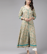Women'S Rayon Floral Printed Anarkali Kurta (Khaki)