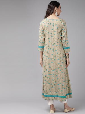 Women'S Rayon Floral Printed Anarkali Kurta (Khaki) 2