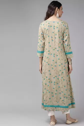 Women'S Rayon Floral Printed Anarkali Kurta (Khaki)