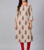 Women beige printed cotton ethnic kurti