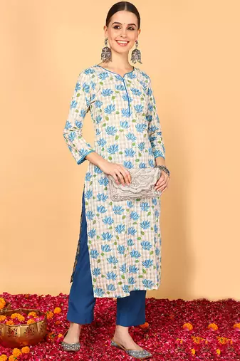 Women white printed cotton ethnic kurti