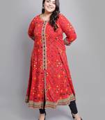 Women'S Plus Size Rayon Bandhej Printed Anarkali Kurti (Red)