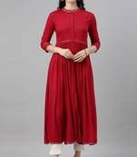 Women red printed cotton ethnic kurti