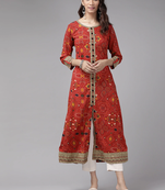 Women'S Rayon Bandhej Printed Anarkali Kurta (Red)