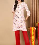 Women white printed cotton ethnic kurti